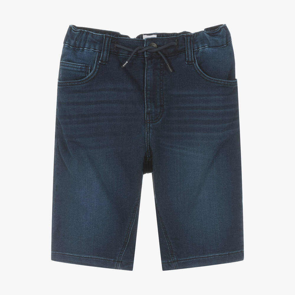 BOSS - Teen Boys Dark Blue Jersey Denim Shorts | Childrensalon