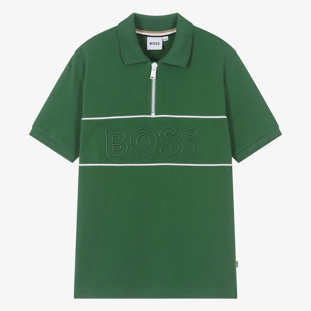 Hugo Boss Boss Teen Boys Green Cotton Polo Shirt