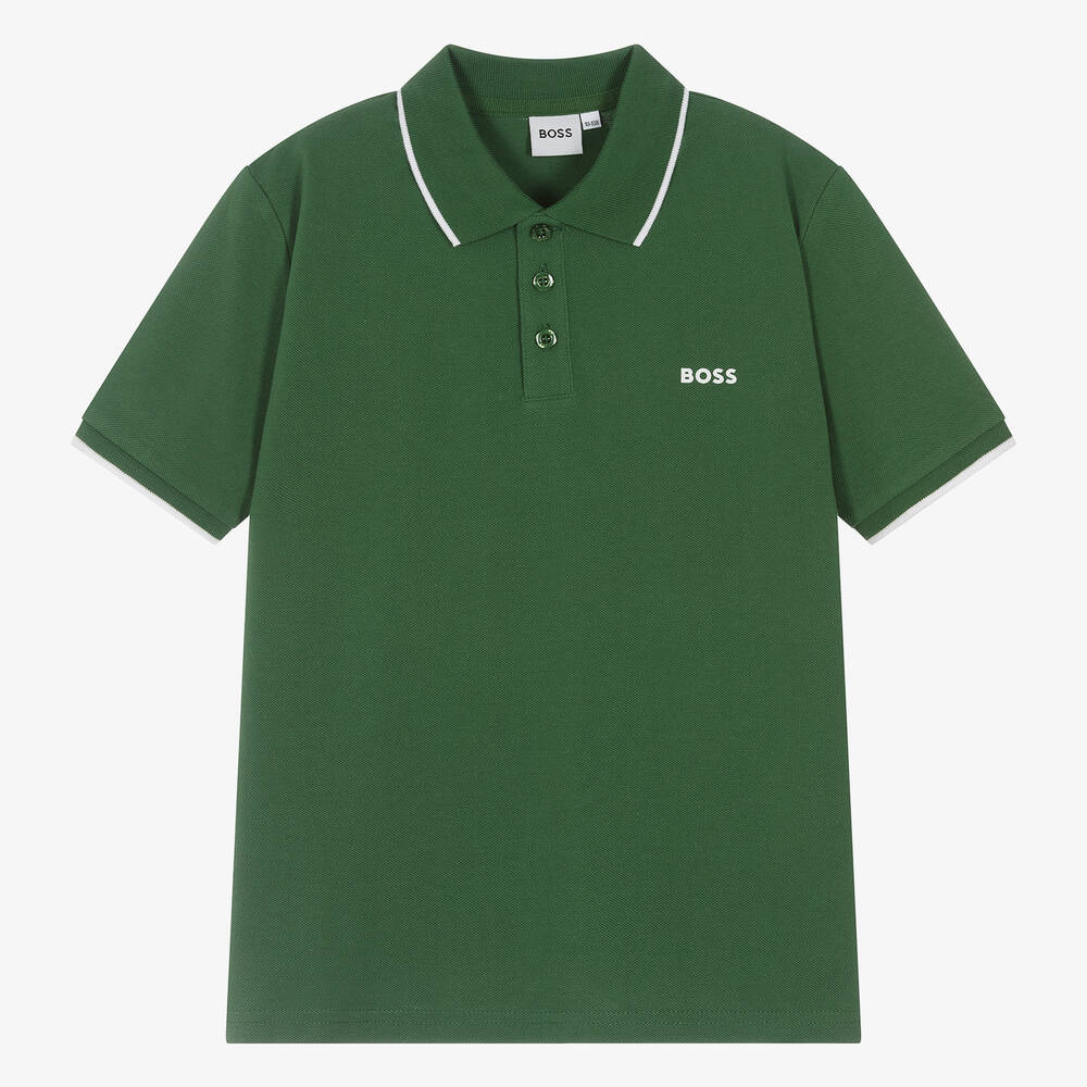 BOSS - Teen Boys Green Cotton Polo Shirt | Childrensalon