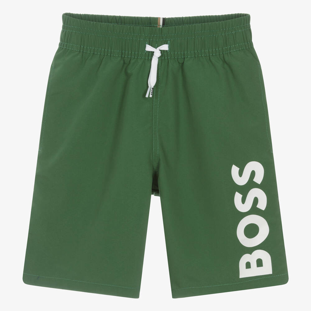BOSS - Teen Boys Green Swim Shorts | Childrensalon
