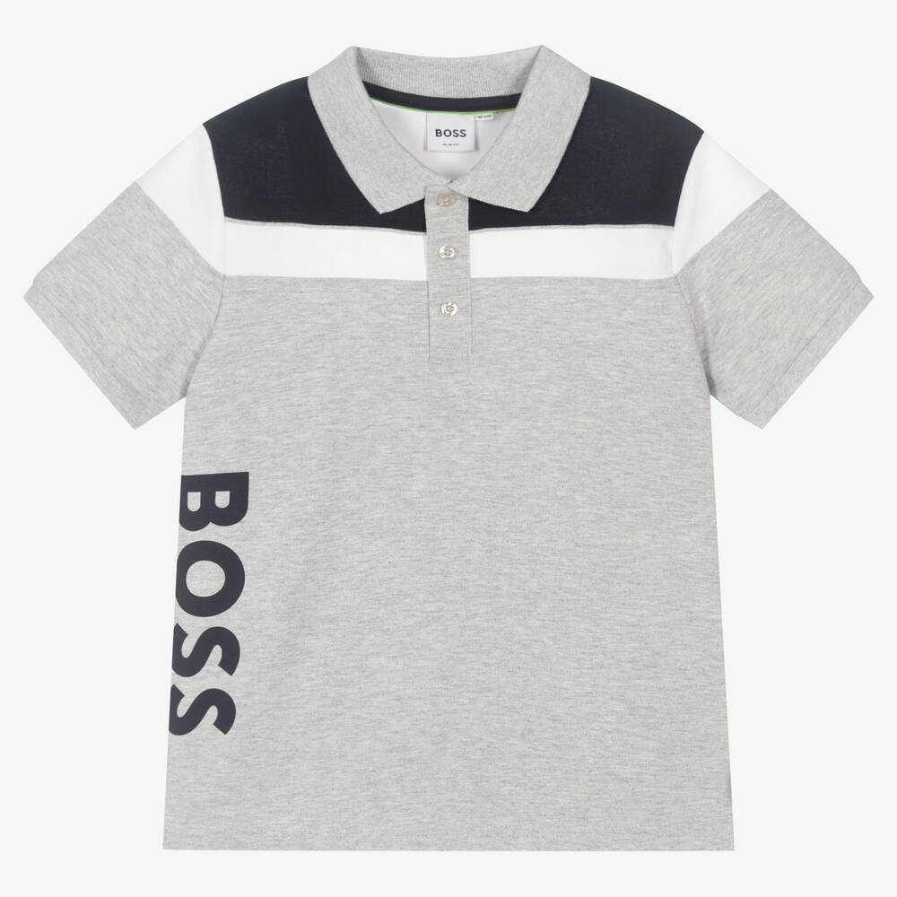Hugo Boss Teen Boys Grey Logo Polo Shirt