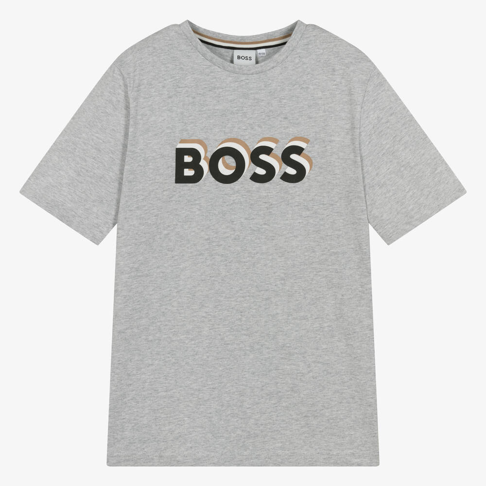 BOSS - Teen Boys Grey Marl Cotton T-Shirt | Childrensalon