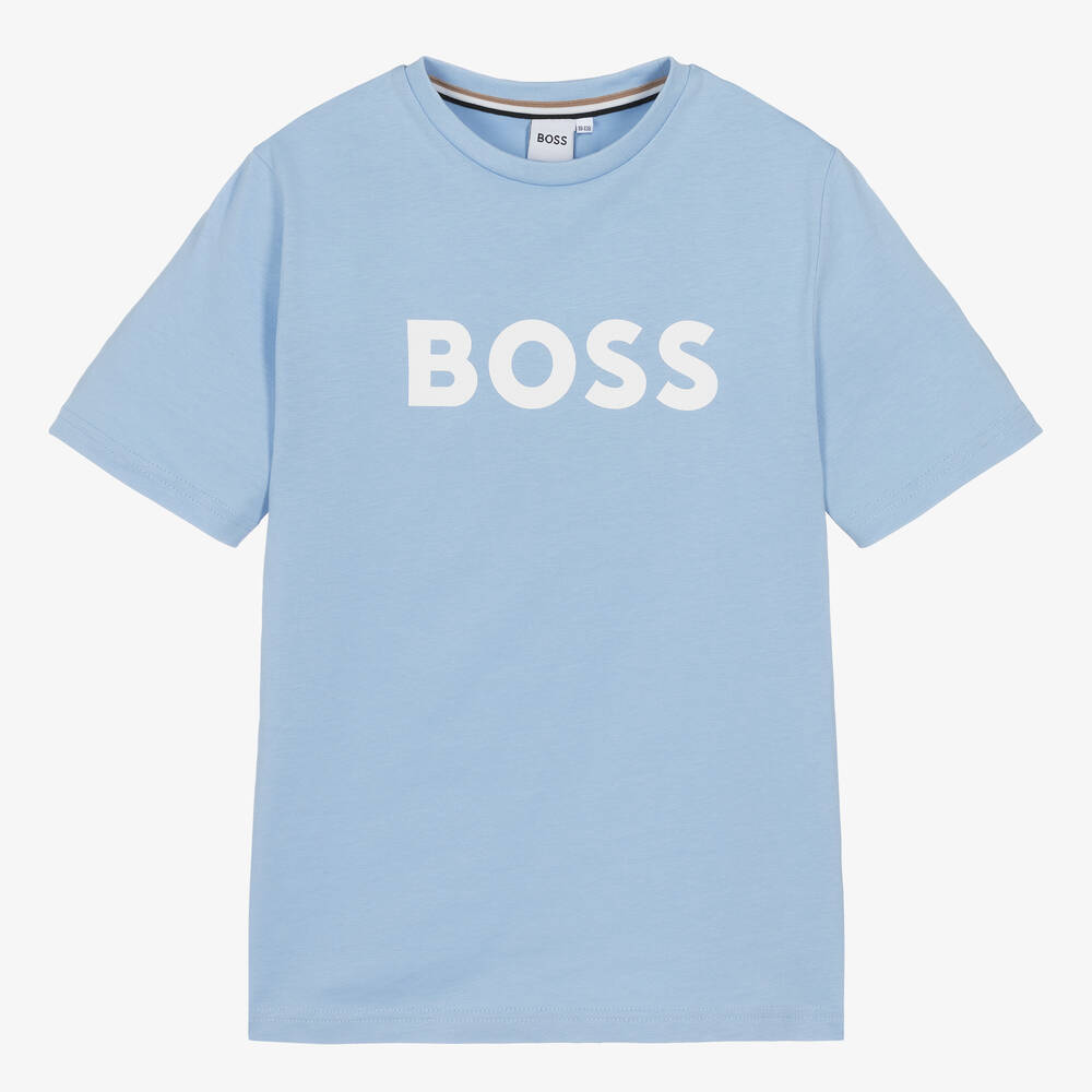 BOSS - Teen Boys Light Blue Cotton T-Shirt | Childrensalon