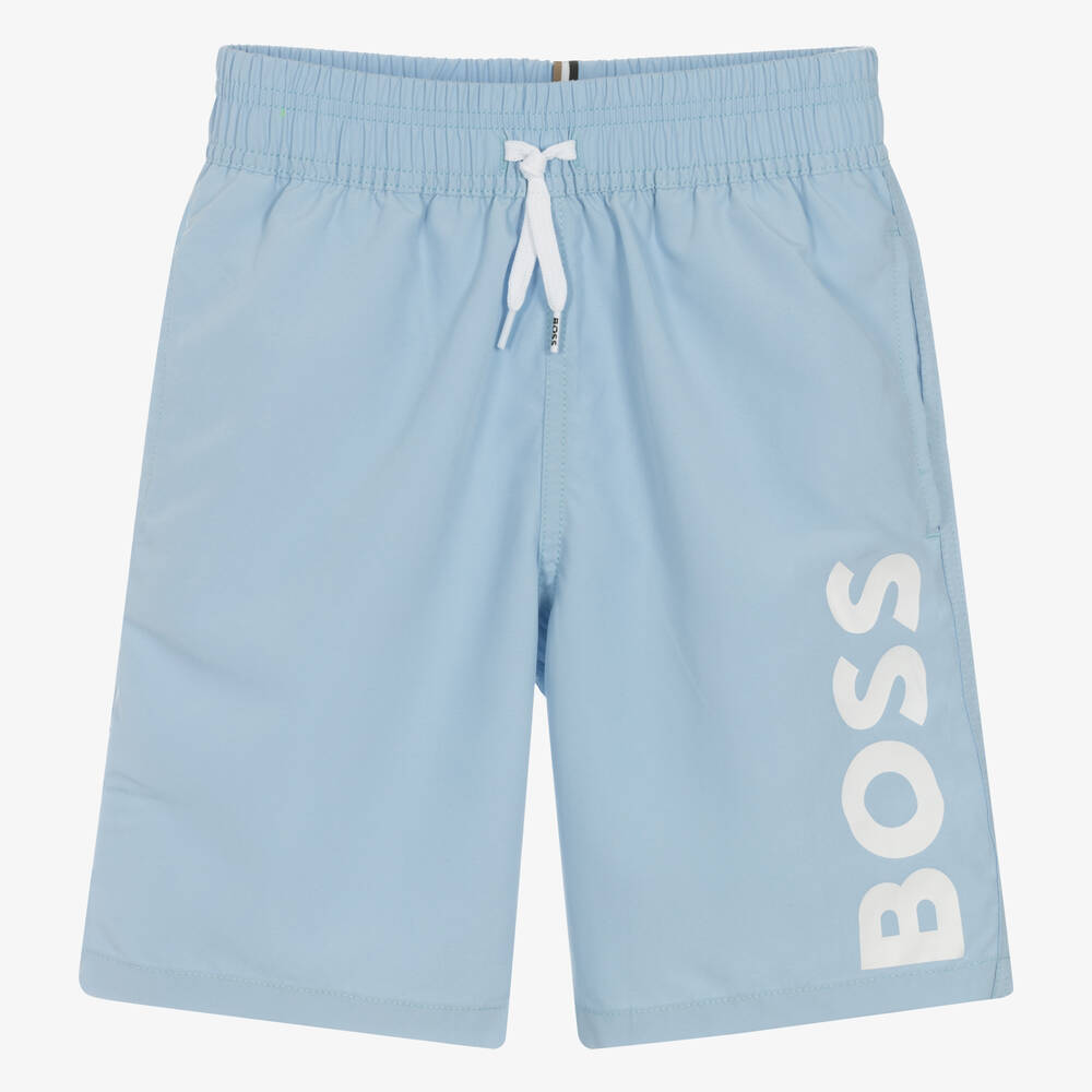 BOSS - Teen Boys Light Blue Swim Shorts | Childrensalon