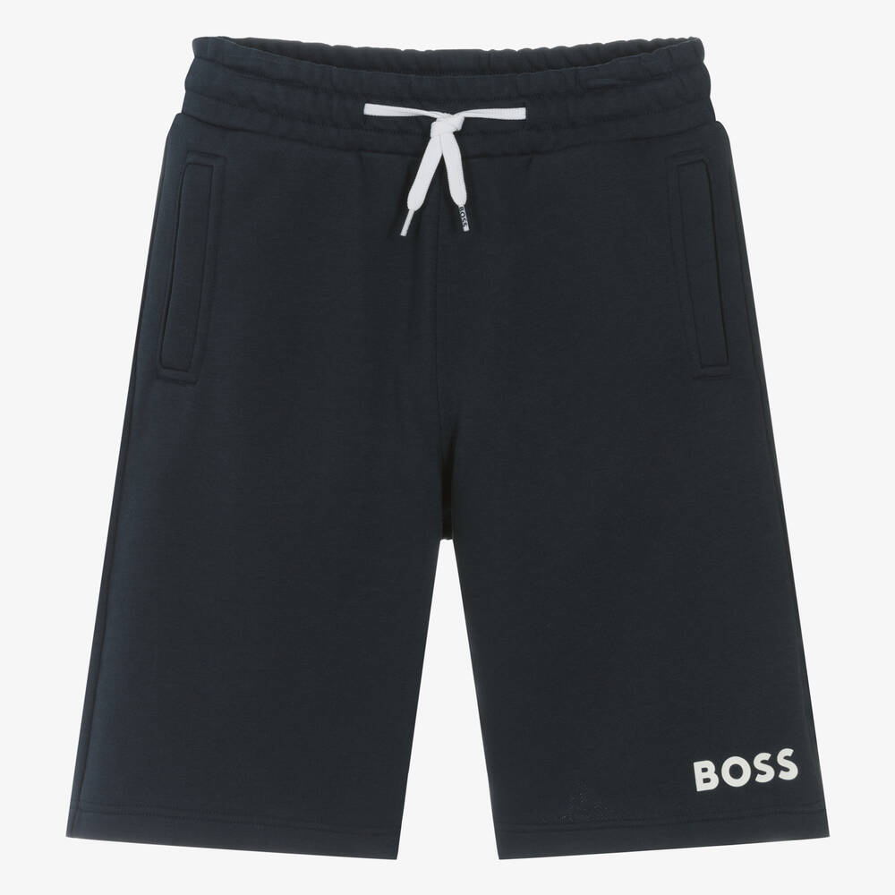 BOSS - Teen Boys Navy Blue Cotton Shorts | Childrensalon