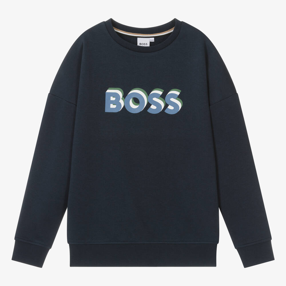 BOSS - Teen Boys Navy Blue Cotton Sweatshirt | Childrensalon