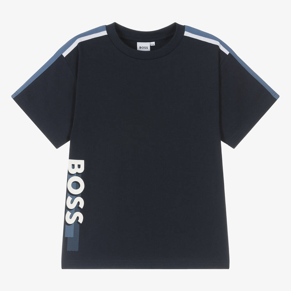 BOSS - Teen Boys Navy Blue Cotton T-Shirt | Childrensalon