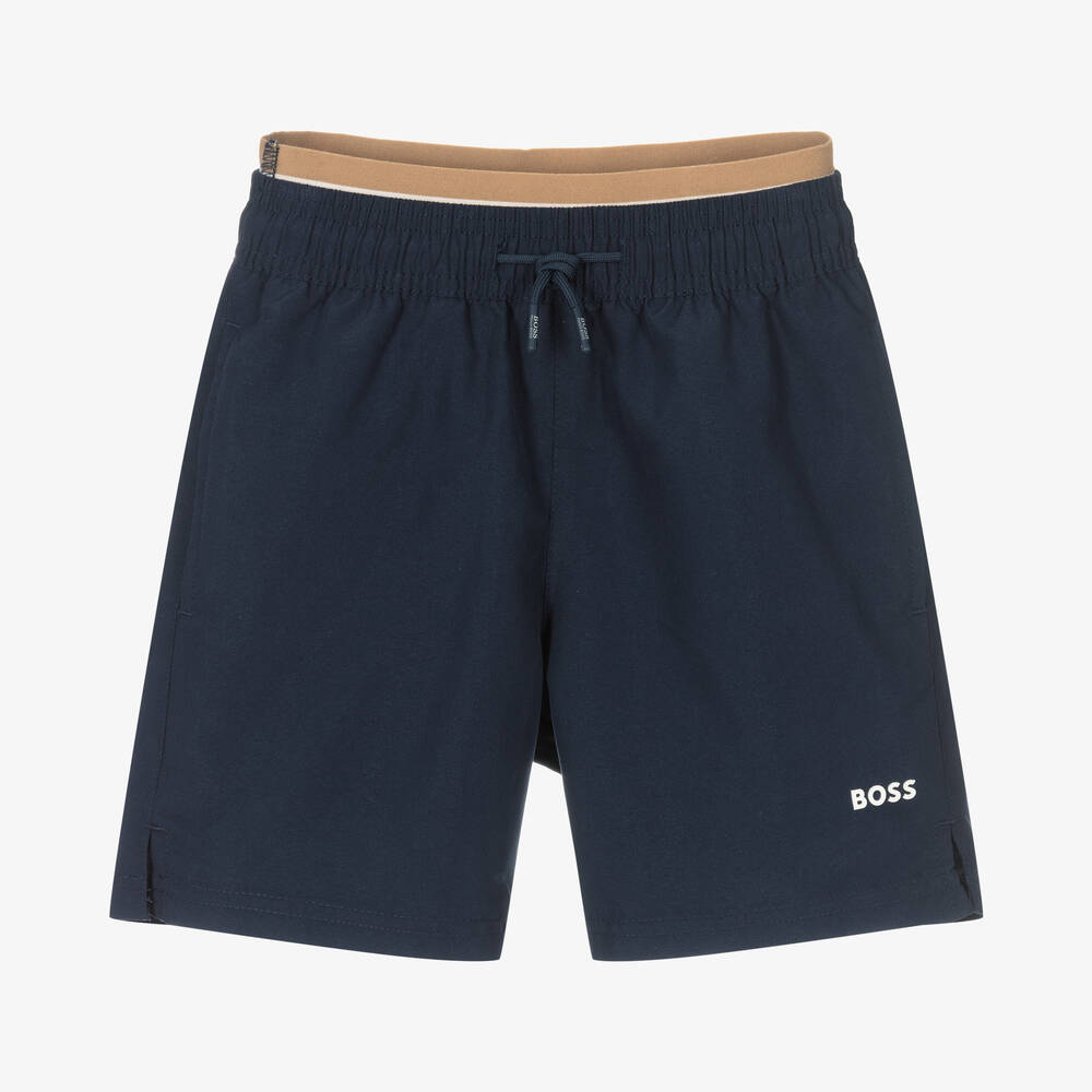 BOSS - Teen Boys Navy Blue Swim Shorts | Childrensalon