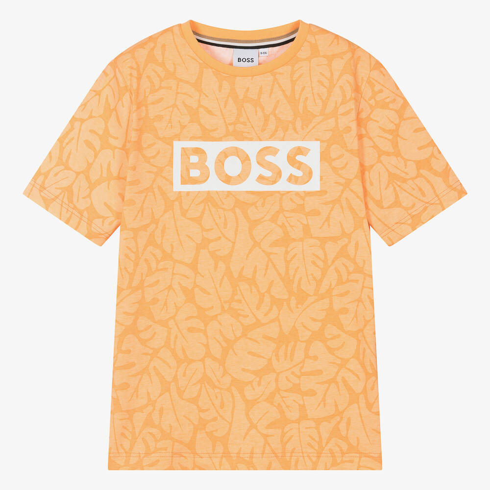 BOSS - Teen Boys Orange Cotton Leaf T-Shirt | Childrensalon