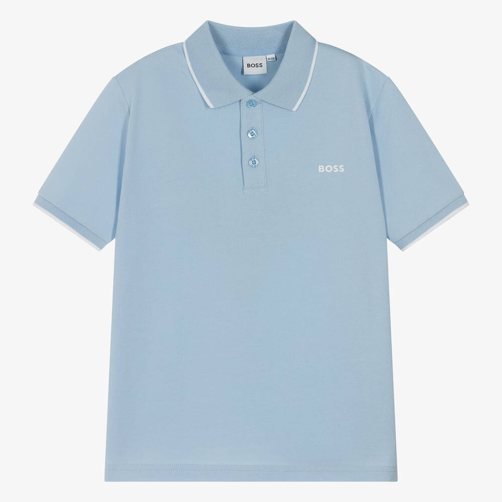 BOSS - Teen Boys Pale Blue Cotton Polo Shirt | Childrensalon