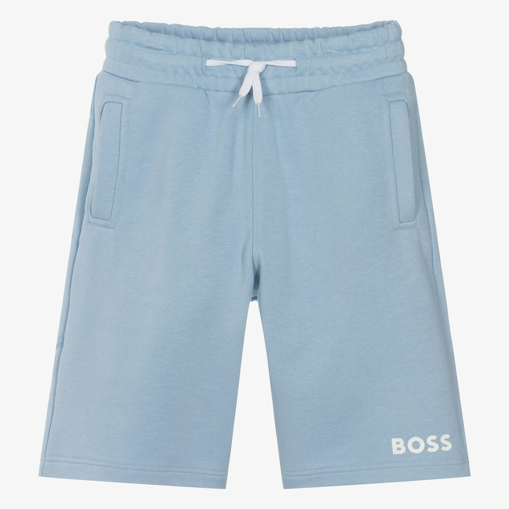 BOSS - Teen Boys Pale Blue Cotton Shorts | Childrensalon