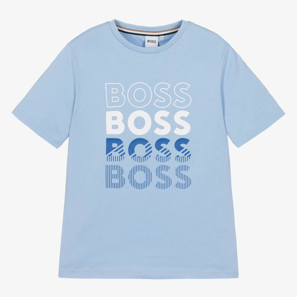 BOSS - Teen Boys Pale Blue Cotton T-Shirt | Childrensalon