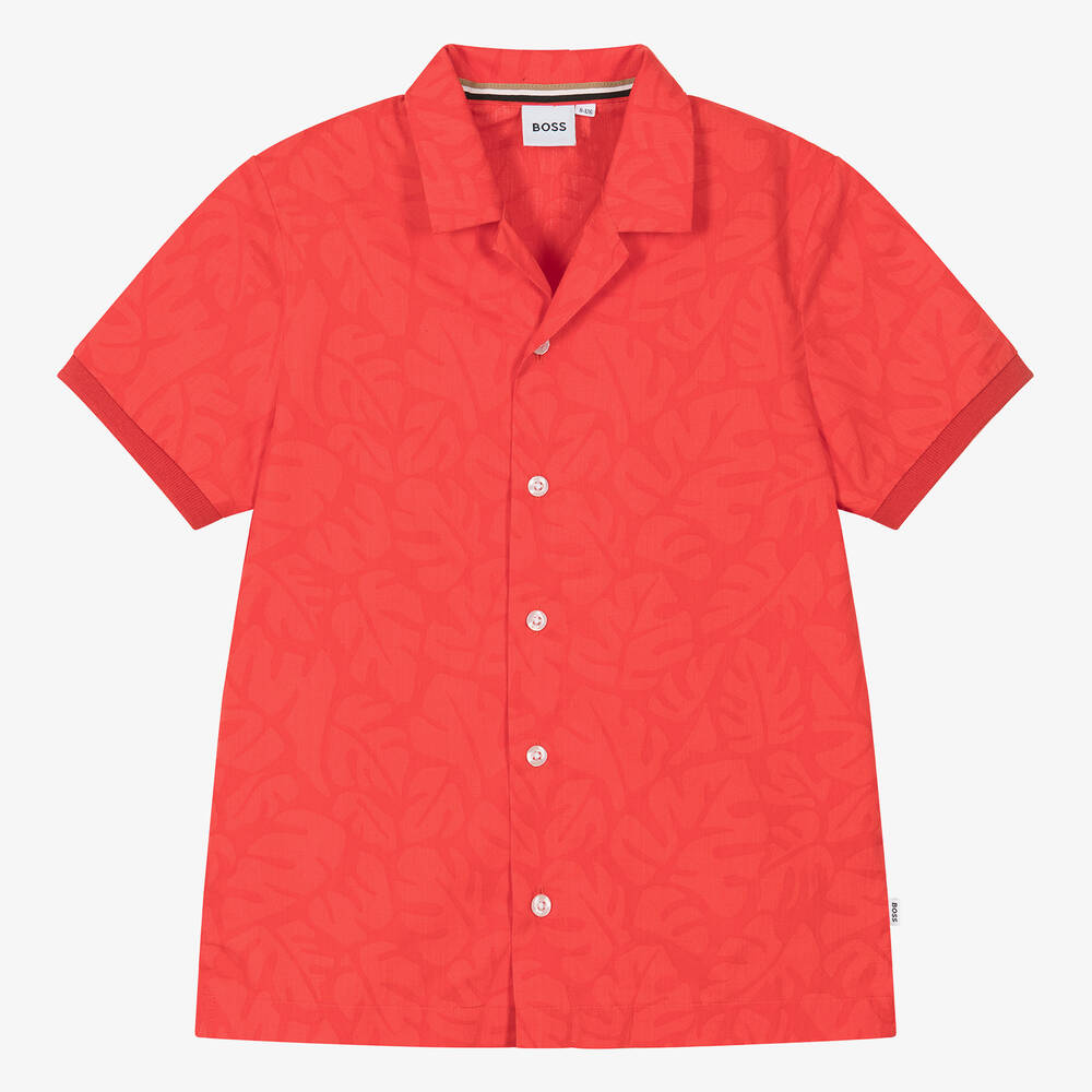 Hugo Boss Boss Teen Boys Red Cotton Leaf Print Shirt