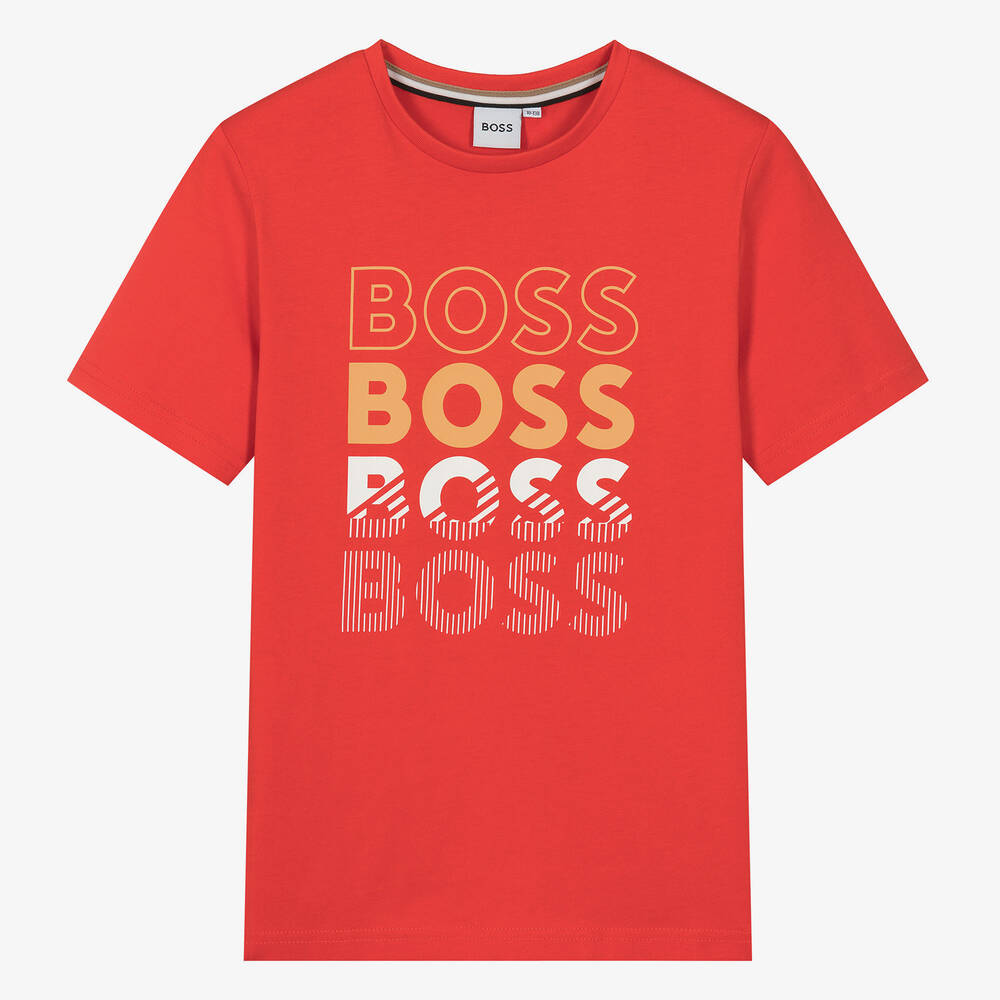 Shop Hugo Boss Boss Teen Boys Red Cotton T-shirt