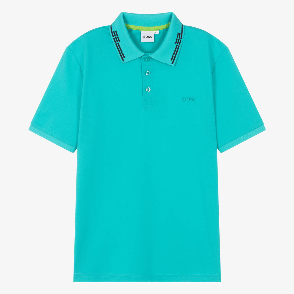 BOSS - Teen Boys Turquoise Blue Polo Shirt | Childrensalon