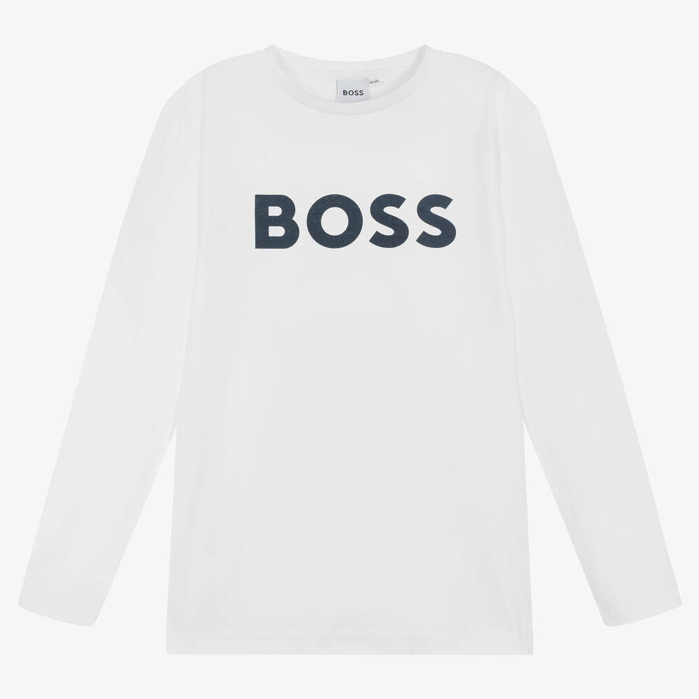 Hugo Boss Teen Boys White Cotton Logo Top