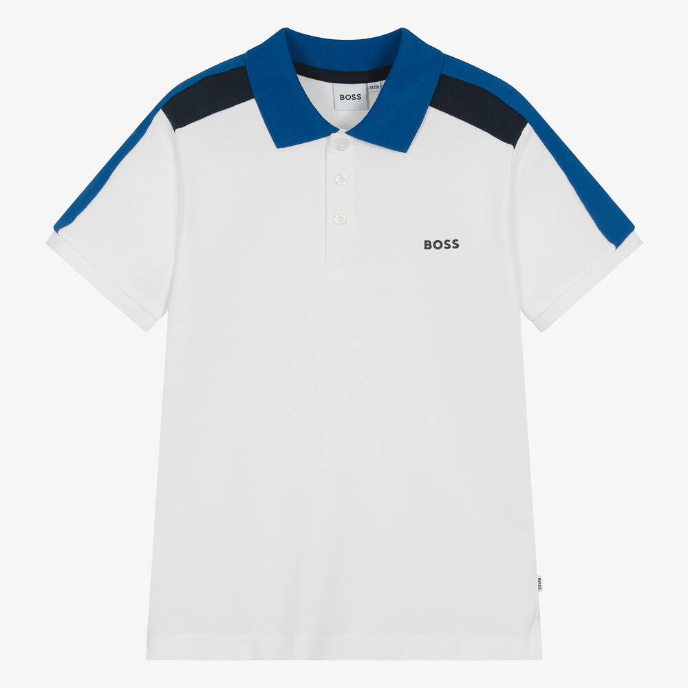 BOSS - Teen Boys White Cotton Piqué Polo Shirt | Childrensalon