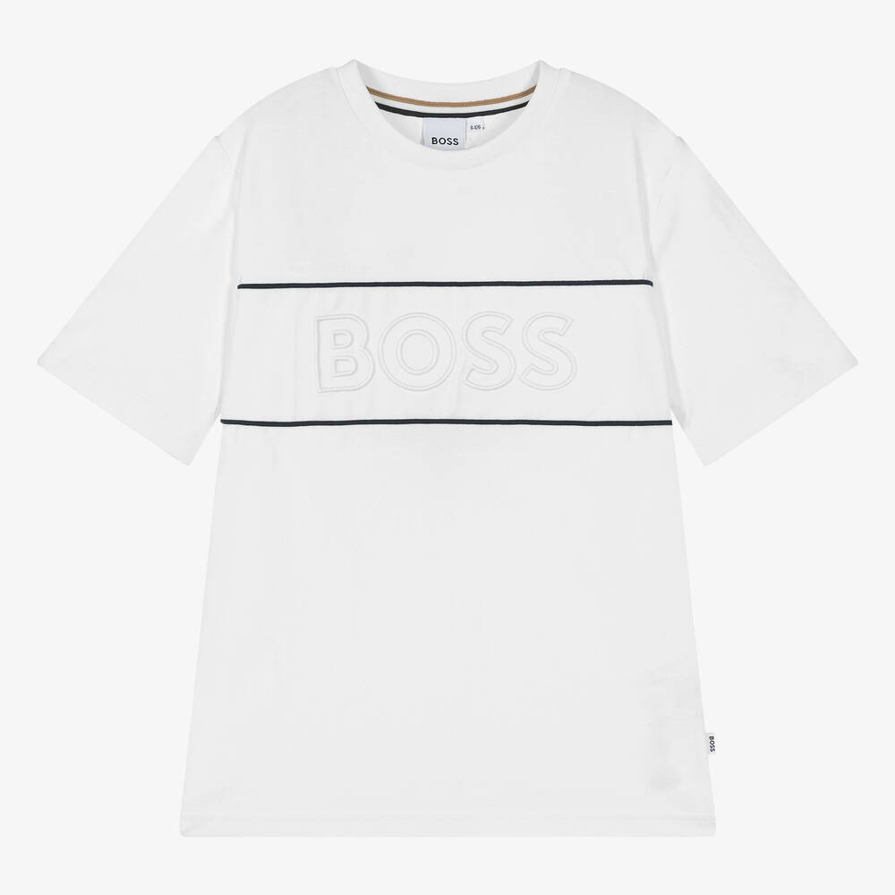 BOSS - Teen Boys White Cotton Piqué T-Shirt | Childrensalon