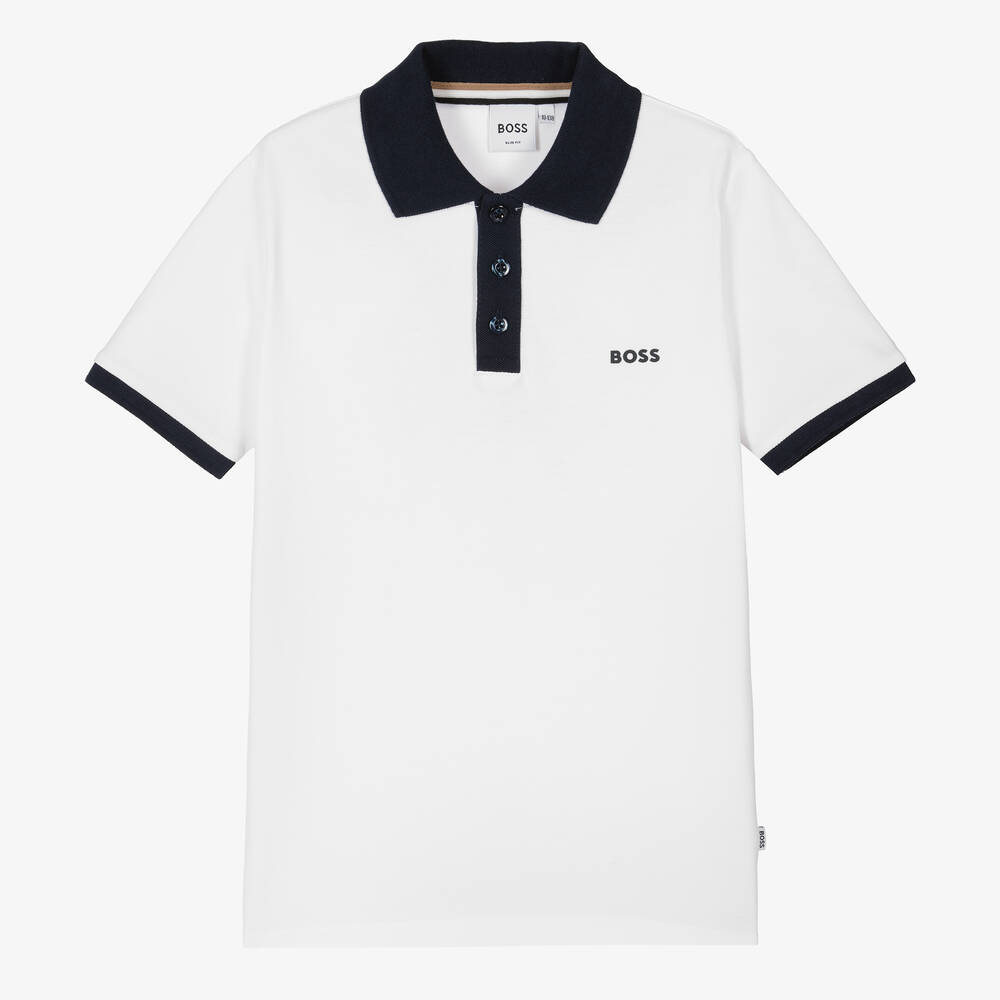 Hugo Boss Boss Teen Boys White Cotton Polo Shirt