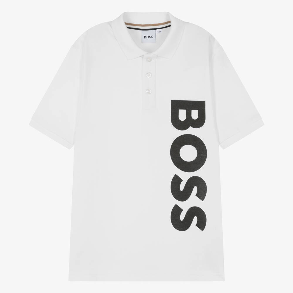 BOSS - Белая рубашка поло из хлопка для мальчиков-подростков | Childrensalon