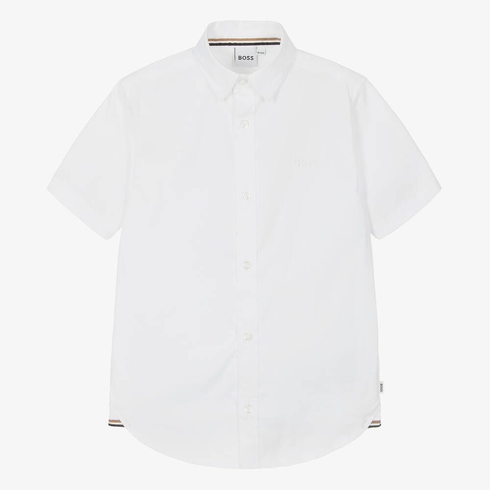 BOSS - قميص قطن لون أبيض للمراهقين | Childrensalon