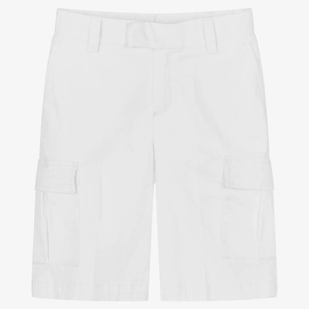 Hugo Boss Teen Boys White Cotton Shorts In Stone