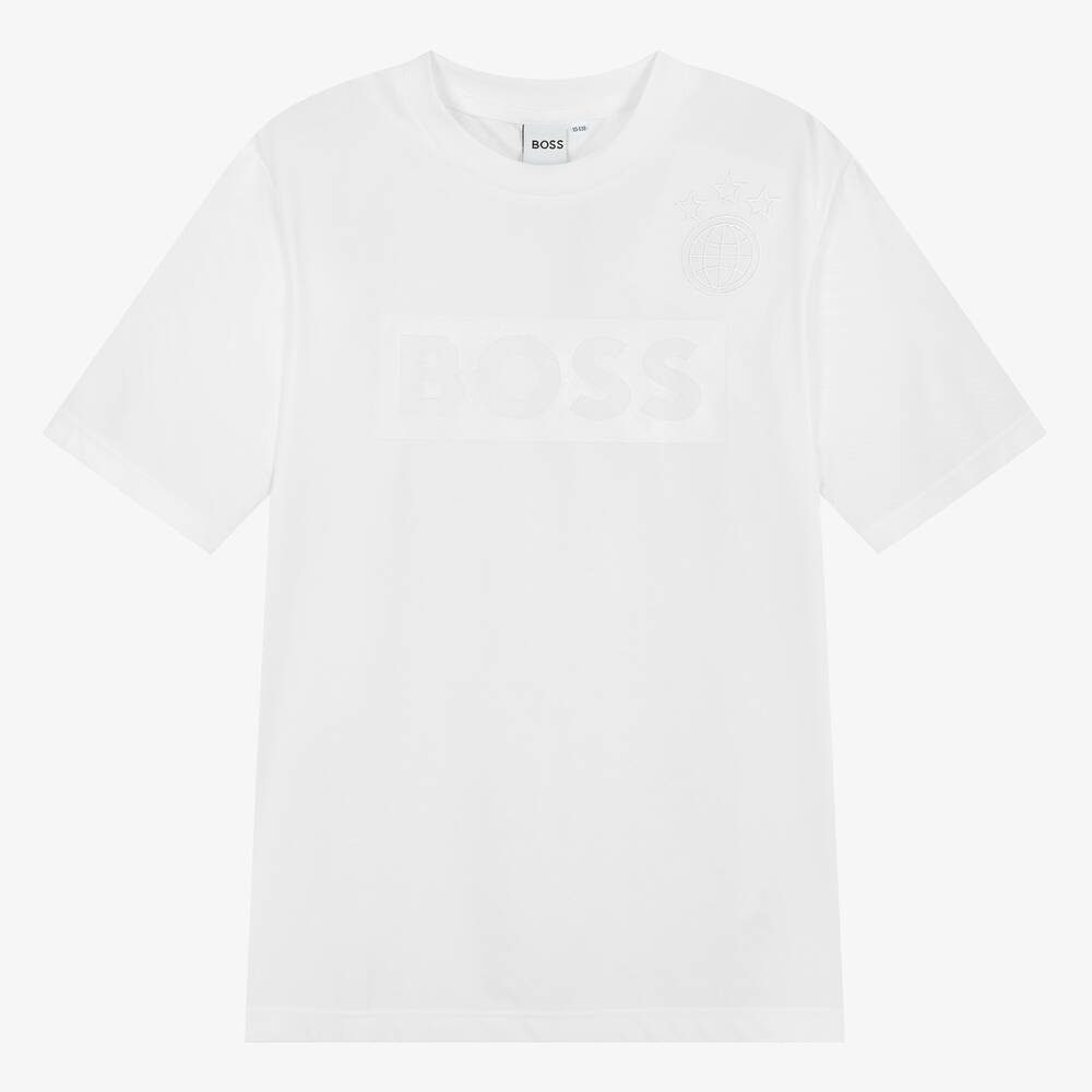 BOSS - Teen Boys White Football T-Shirt | Childrensalon