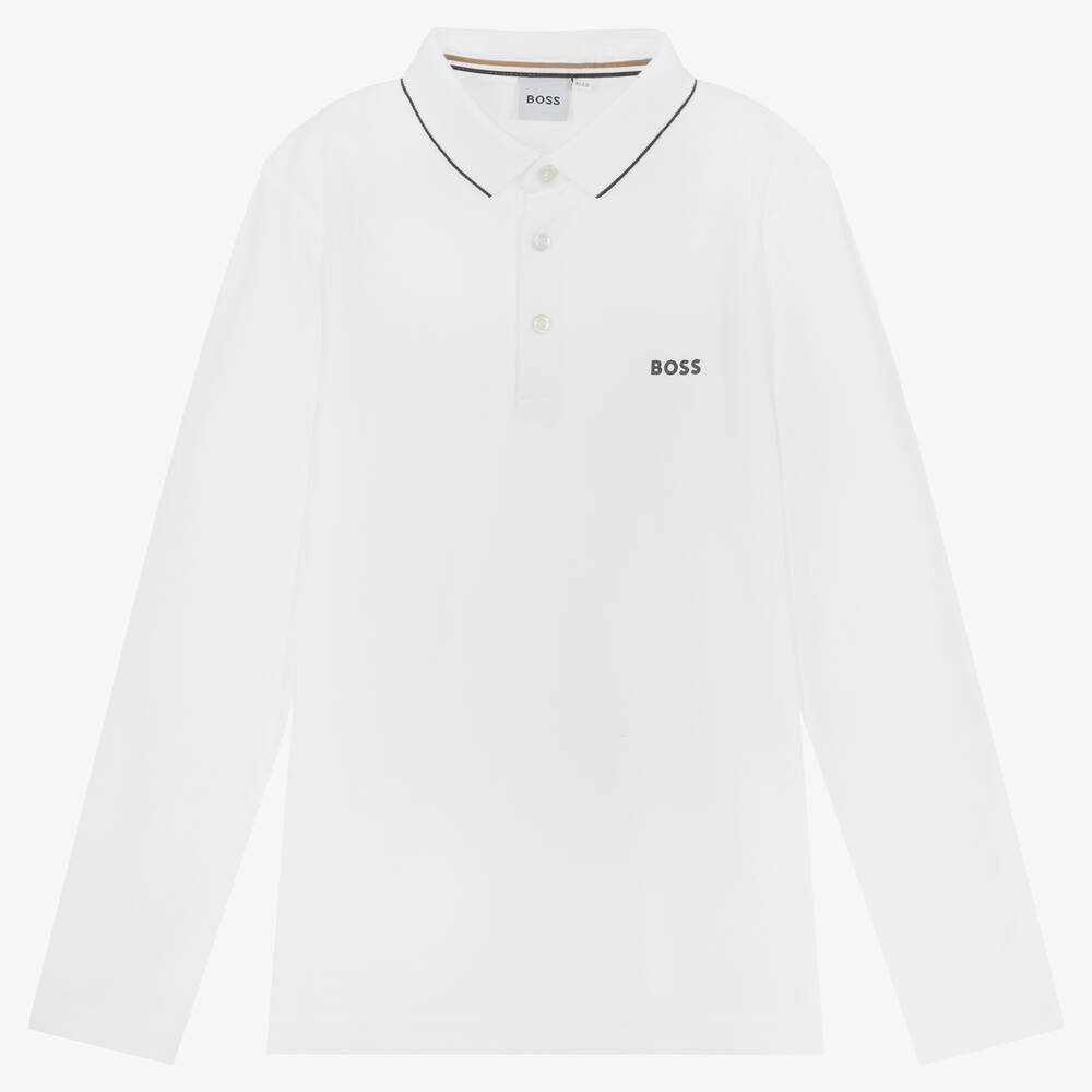 BOSS - Weißes Teen Piqué-Poloshirt (J) | Childrensalon