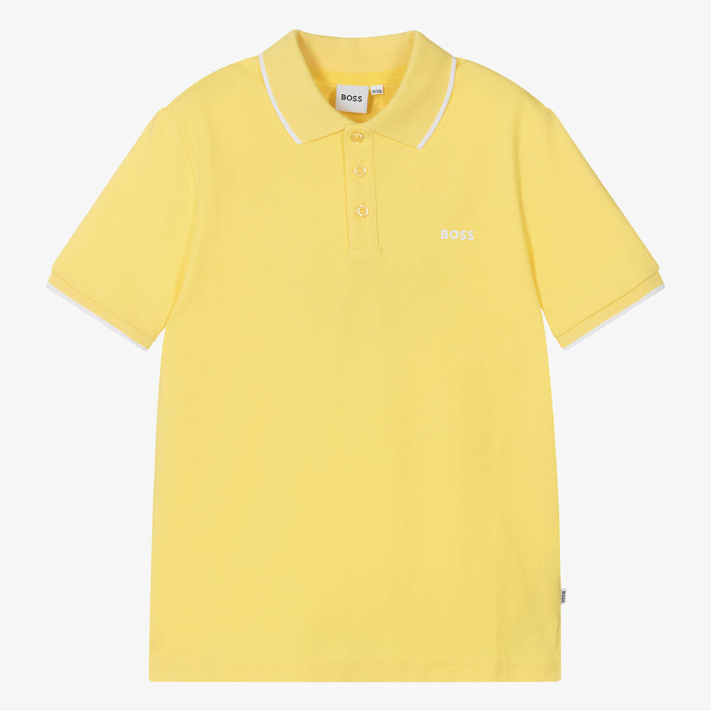 BOSS - Teen Boys Yellow Cotton Polo Shirt | Childrensalon