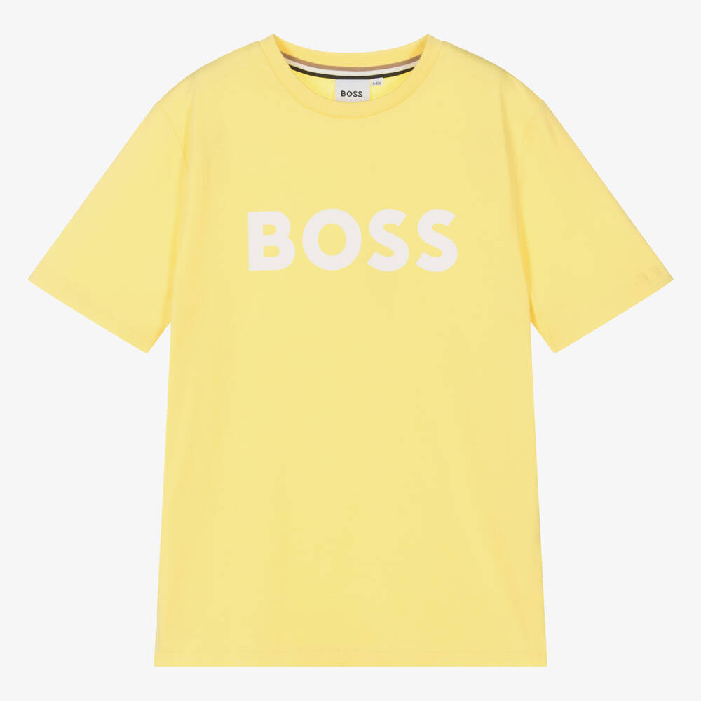 BOSS - Teen Boys Yellow Cotton T-Shirt | Childrensalon