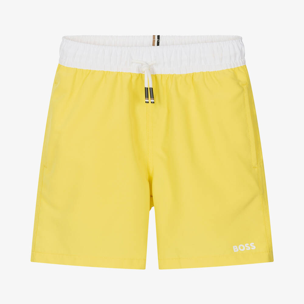 BOSS - Teen Boys Yellow Magic Print Swim Shorts | Childrensalon