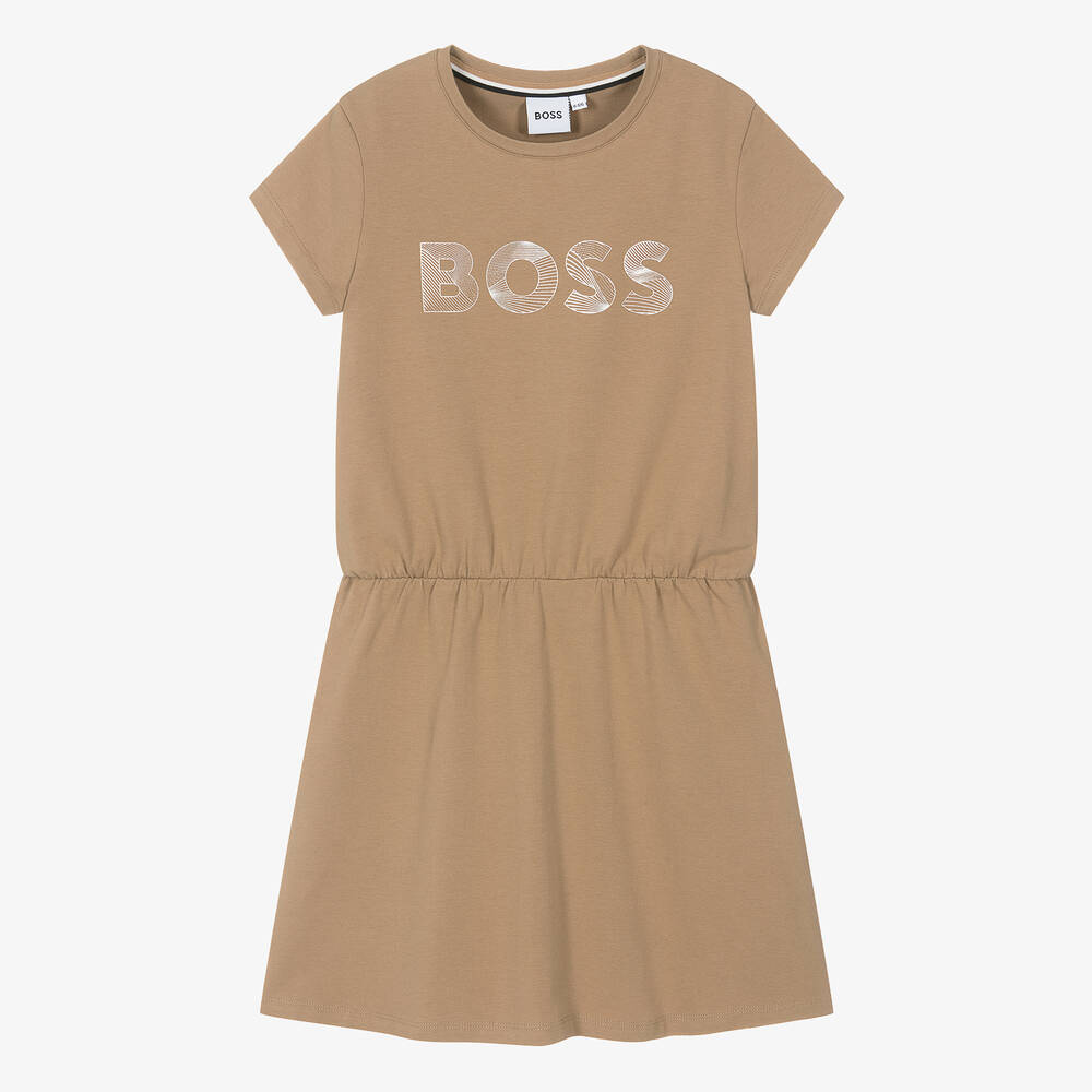 BOSS - Teen Girls Beige Cotton Dress | Childrensalon