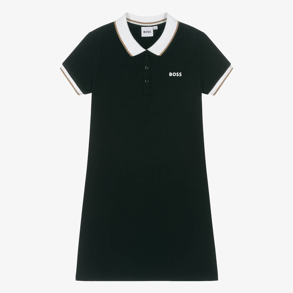 BOSS - Teen Girls Black Cotton Polo Dress | Childrensalon