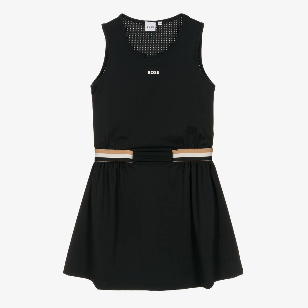 BOSS - فستان تينز بناتي ليكرا لون أسود | Childrensalon