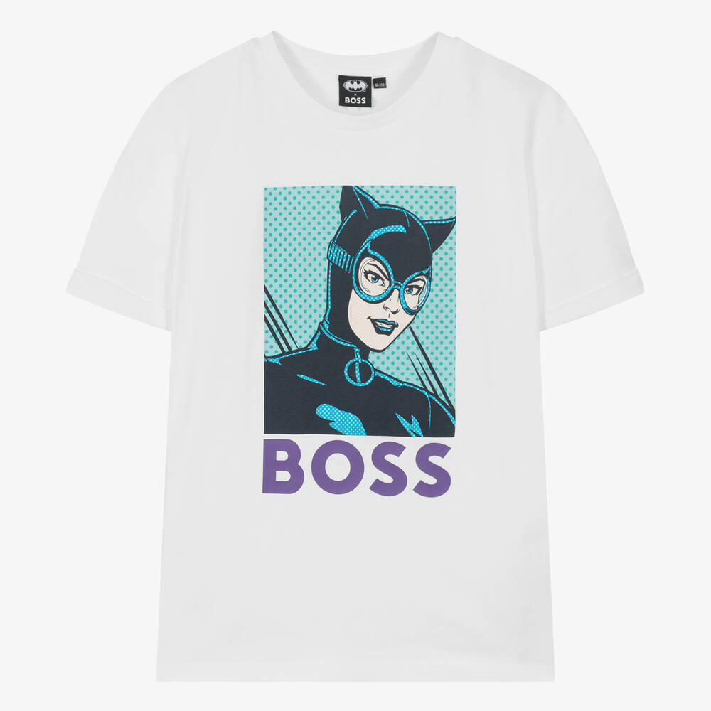 BOSS - Белая хлопковая футболка со знаком Бэтгерл для подростков | Childrensalon