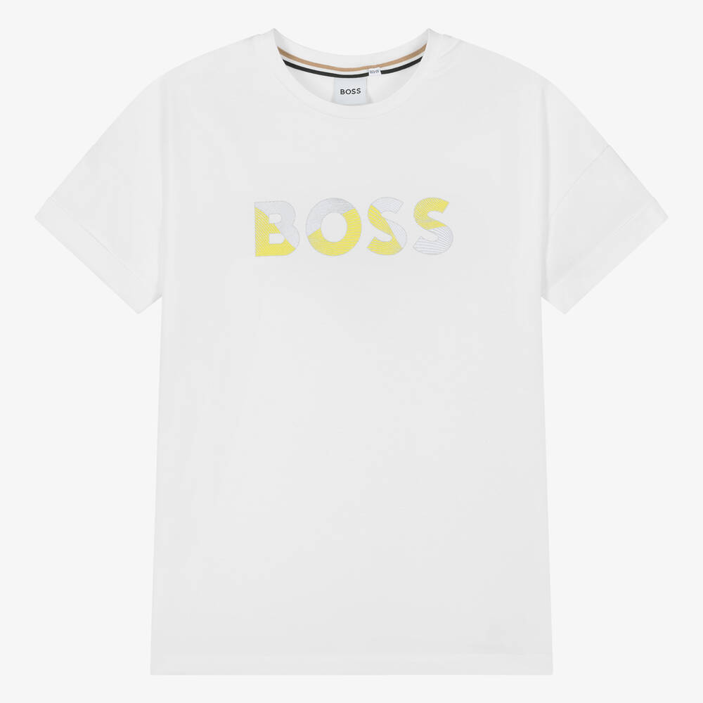 BOSS - Teen Girls White Cotton T-Shirt | Childrensalon