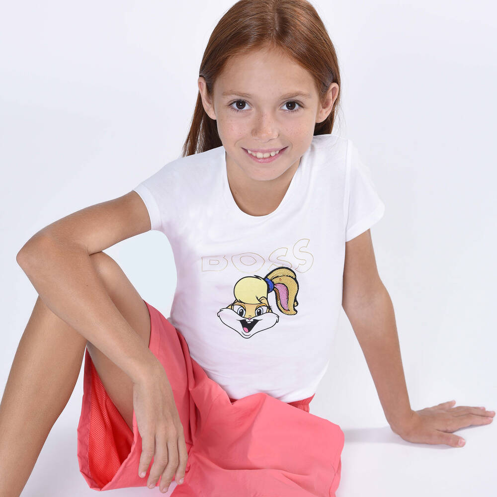 BOSS - Teen Girls White Looney Tunes™ Logo T-Shirt | Childrensalon | T-Shirts