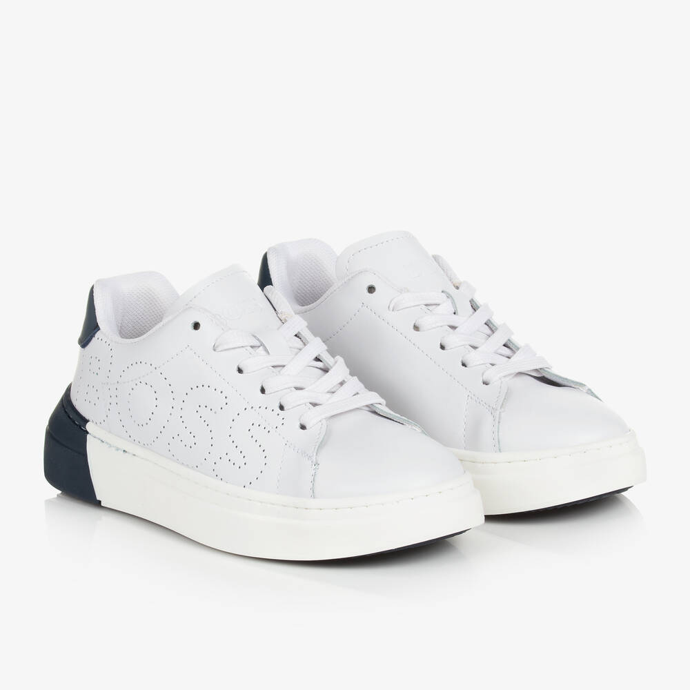 Hugo Boss White Logo Lace Sneakers - Tassel Children Shoes