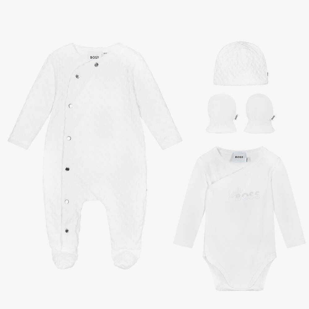 White Cotton Monogram Babysuit Set