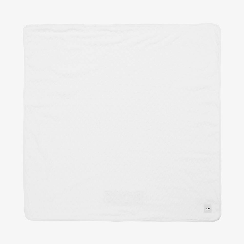 BOSS - بطانية جاكارد قطن جيرسي لون أبيض (74 سم) | Childrensalon