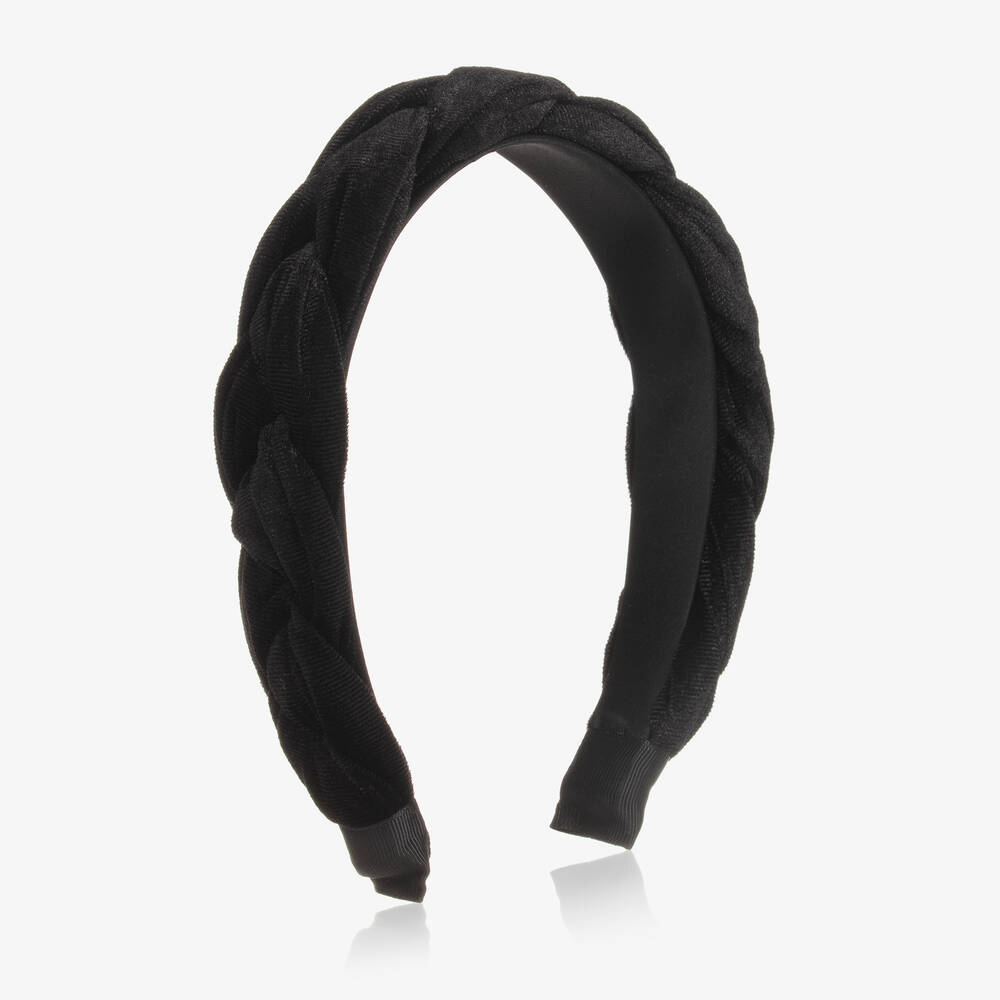 Bowtique London - Girls Black Plaited Velour Hairband | Childrensalon