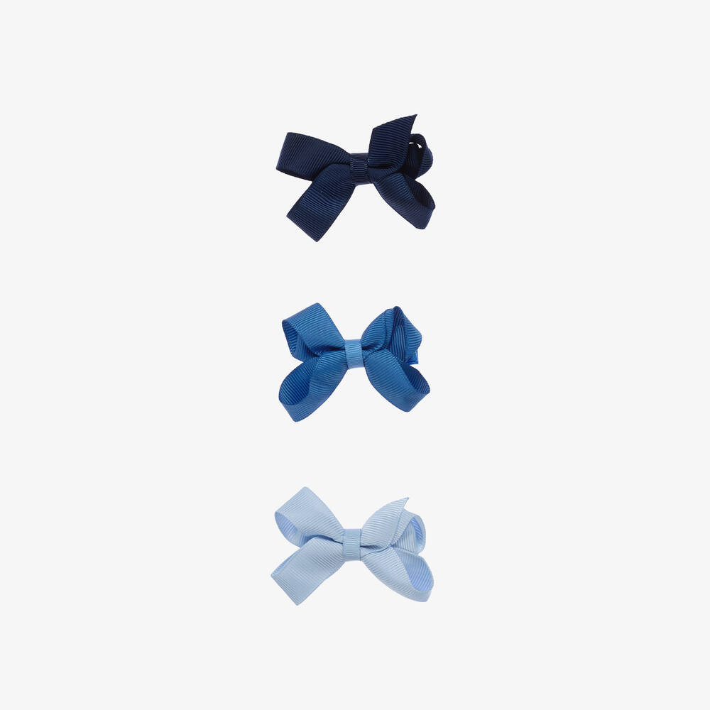 Bowtique London - Girls Blue Bow Hair Clips (3 Pack) | Childrensalon