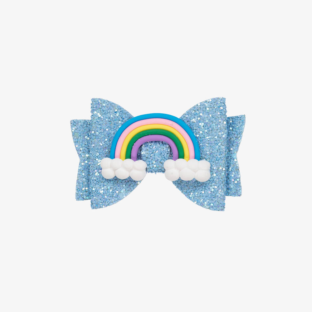 Bowtique London - Girls Blue Rainbow Bow Hair Clip (8cm) | Childrensalon