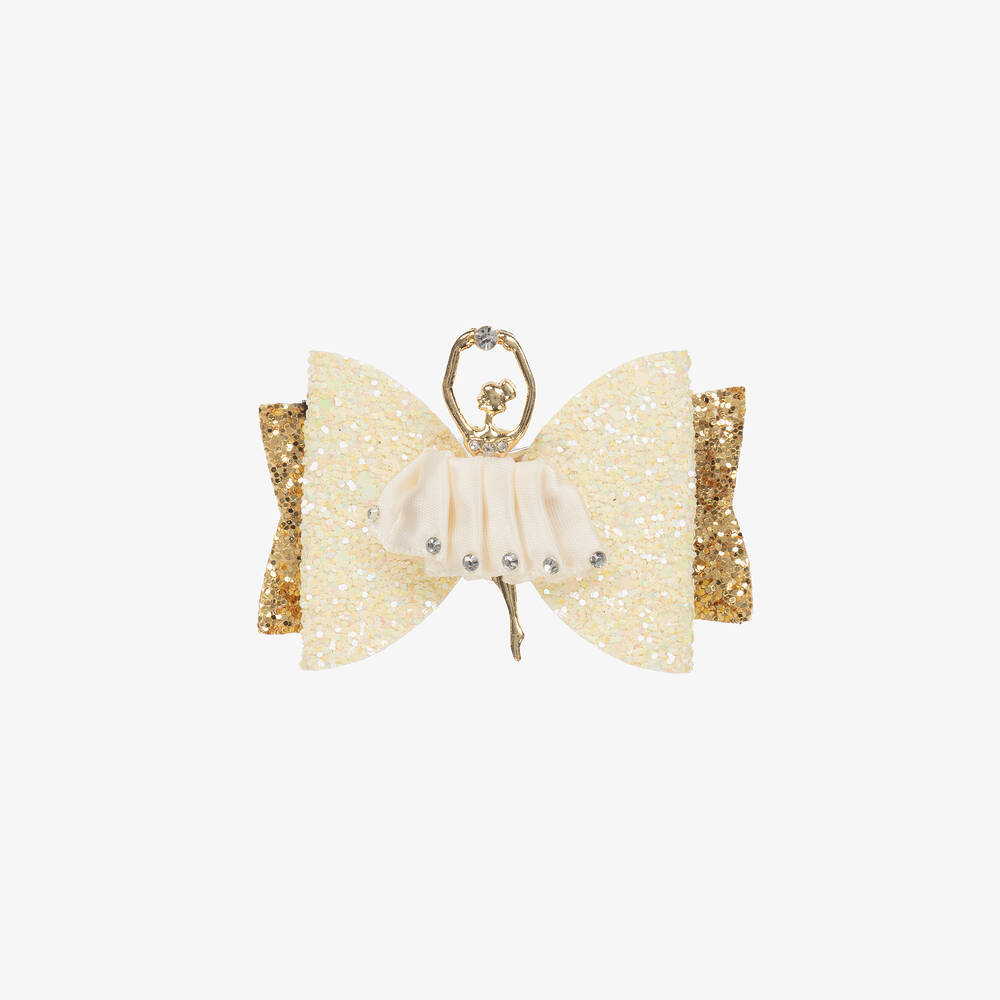 Bowtique London - Girls Ivory & Gold Ballerina Hair Clip (8cm) | Childrensalon