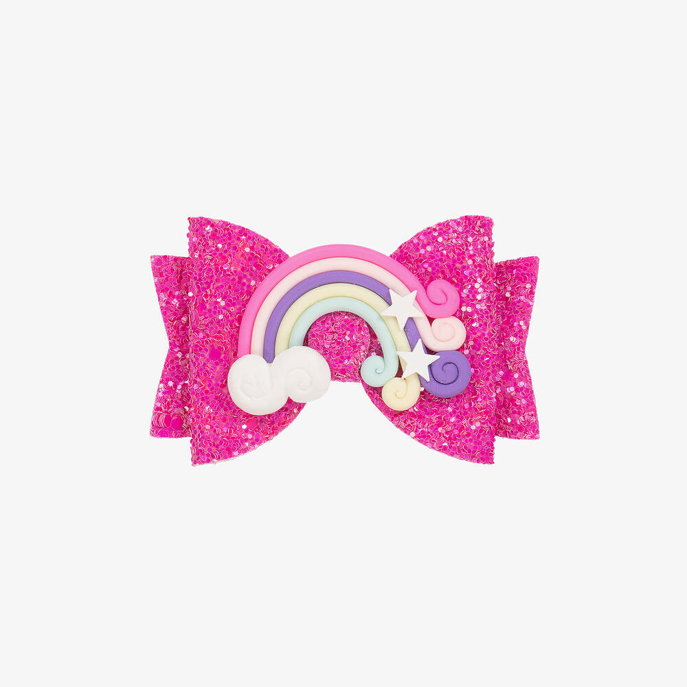 Bowtique London - Girls Pink Rainbow Bow Hair Clip (8cm) | Childrensalon