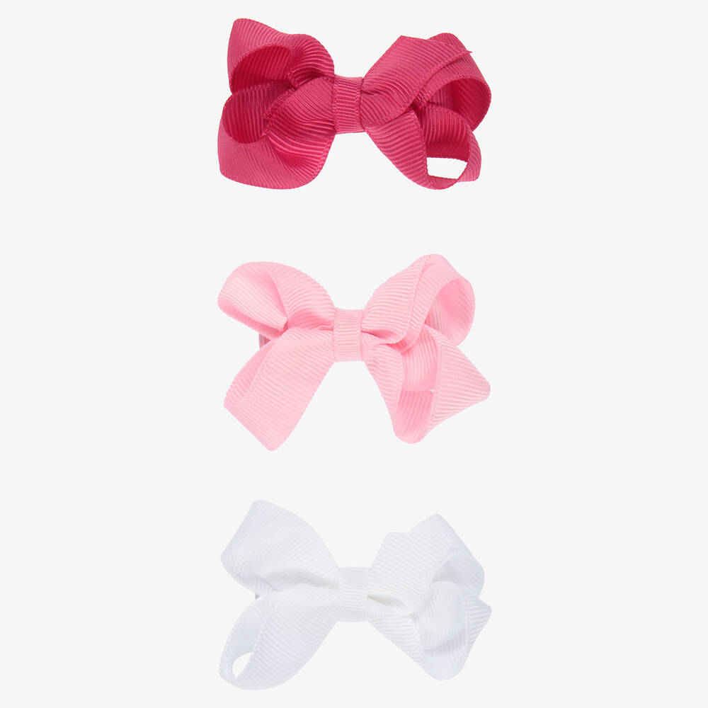 Bowtique London - Girls Pink & White Bow Hair Clips (3 Pack) | Childrensalon