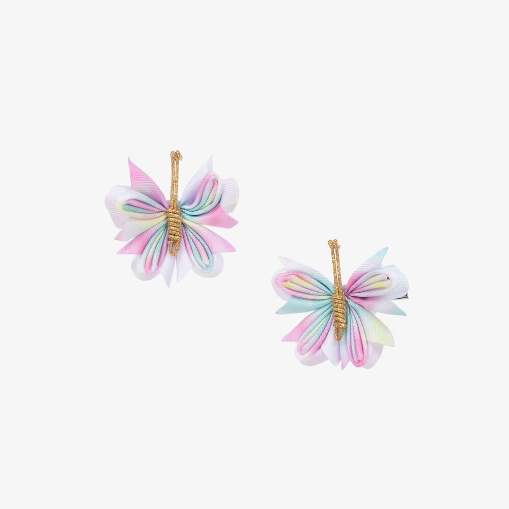 Bowtique London Kids' Girls Rainbow Butterfly Clips (2 Pack) In Pink