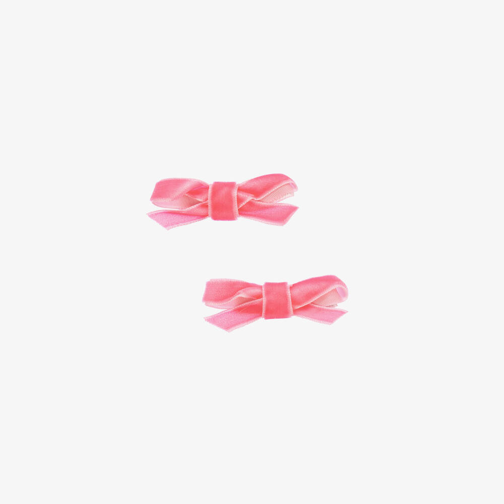 Bowtique London - Girls Rose Pink Velvet Bow Hair Clips (2 Pack) | Childrensalon