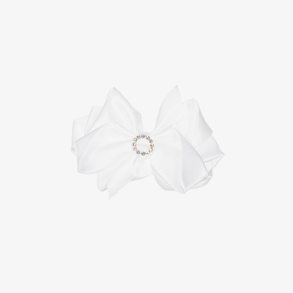 Bowtique London - Girls White Satin Bow Hair Clip (10cm) | Childrensalon