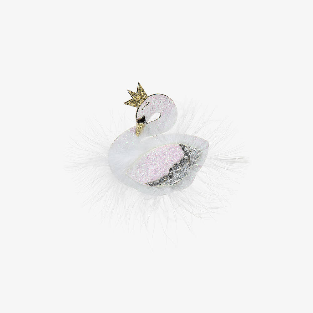 Bowtique London - Girls White Sparkly Swan Hair Clip (8cm) | Childrensalon